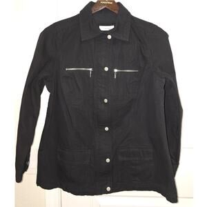 Lucy & Laurel Women's Jacket Black with Silver Zippers Snaps 1X